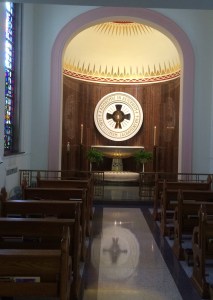 A chapel so spotless, a reflection of the monstrance appears on the floor!